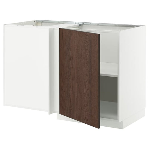 METOD - Corner cabinet with shelf, white/Sinarp brown, 128x68 cm - Width: 127.5 cmDepth: 67.5 cmHeight: 88.0 cmFrame height: 80.0 cm