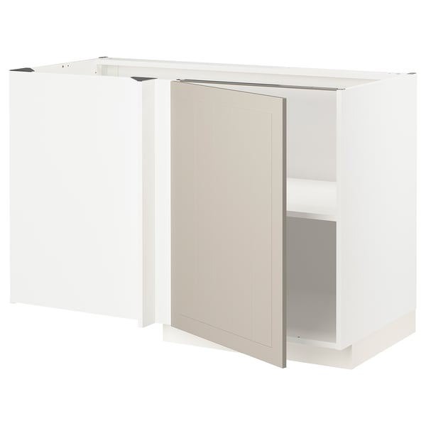 METOD corner base cabinet with shelf, white/Stensund beige, 128x68 cm