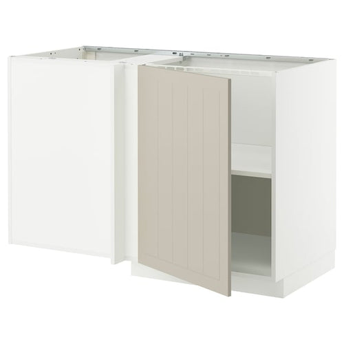 METOD - Corner cabinet with shelf, white/Stensund beige, 128x68 cm - Width: 127.5 cmDepth: 67.5 cmHeight: 88.0 cmFrame height: 80.0 cm