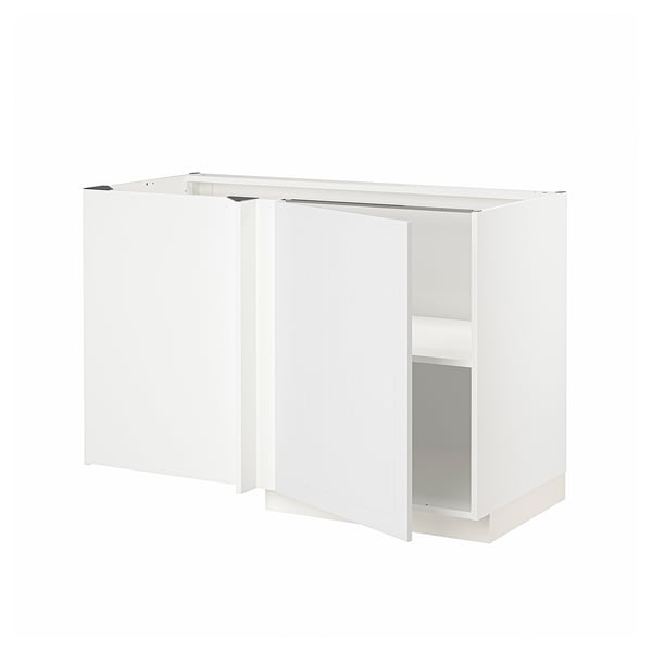METOD corner base cabinet with shelf, white/Stensund white, 128x68 cm