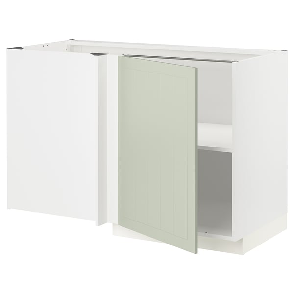 METOD - METOD Corner base cabinet with shelf, white/Stensund light green, 128x68 cm