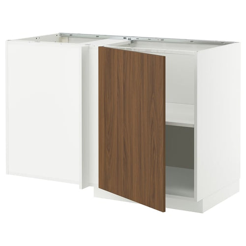 METOD - Corner cabinet with shelf, white/tistorp brown walnut effect, 128x68 cm - Width: 127.5 cmDepth: 67.5 cmHeight: 88.0 cmFrame height: 80.0 cm