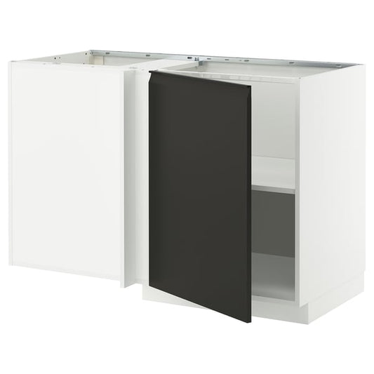 METOD corner base cabinet with shelf, white/Upplöv matt anthracite, 128x68 cm