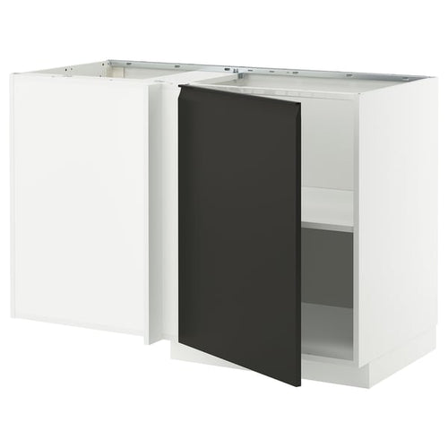 METOD - Corner cabinet with shelf, white/Upplöv anthracite matt, 128x68 cm - Width: 127.5 cmDepth: 67.5 cmHeight: 88.0 cmFrame height: 80.0 cm