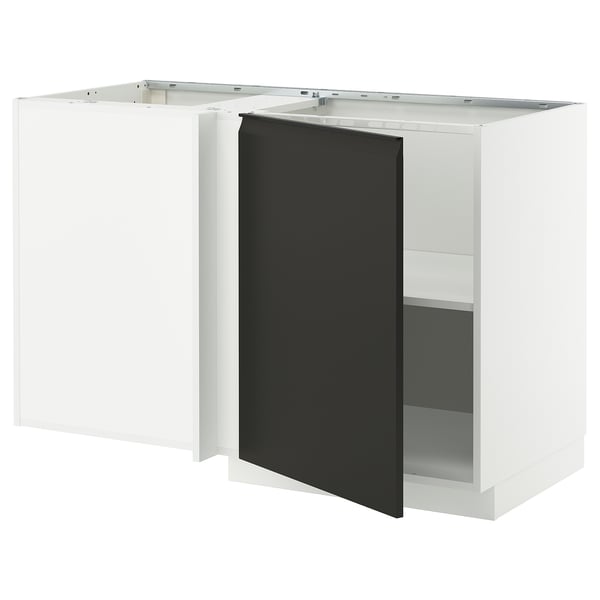 METOD - Corner cabinet with shelf, white/Upplöv anthracite matt, 128x68 cm - Width: 127.5 cmDepth: 67.5 cmHeight: 88.0 cmFrame height: 80.0 cm