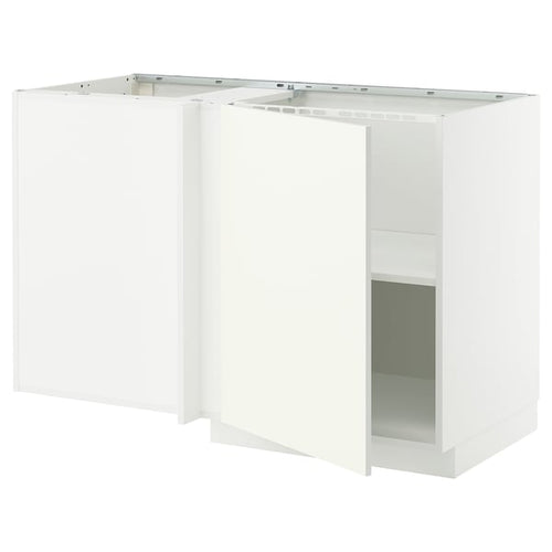 METOD - Corner cabinet with shelf, white/Vallstena white, 128x68 cm - Width: 127.5 cmDepth: 67.5 cmHeight: 88.0 cmFrame height: 80.0 cm