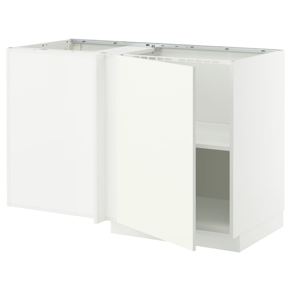 METOD corner base cabinet with shelf, white/Vallstena white, 128x68 cm