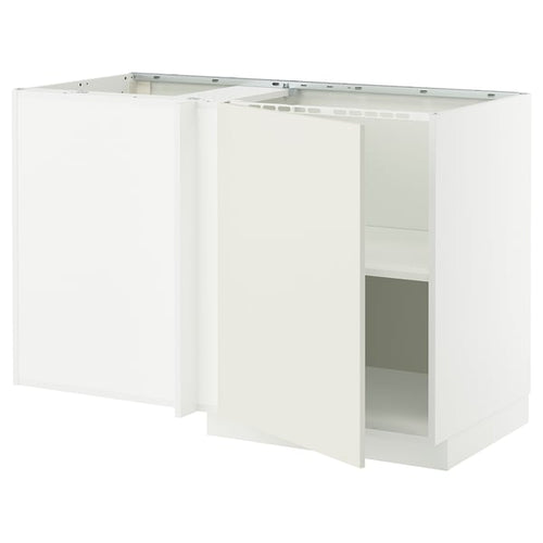 METOD - Corner base cabinet with shelf, white/Veddinge white, 128x68 cm - Width: 127.5 cm Depth: 67.5 cm Height: 88.0 cm Height of structure: 80.0 cm.