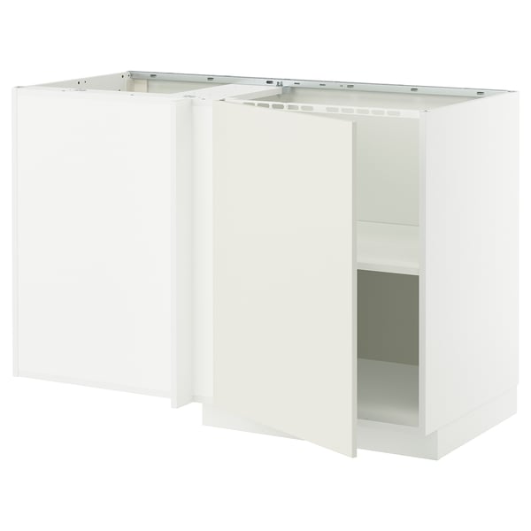 METOD - Corner base cabinet with shelf, white/Veddinge white, 128x68 cm - Width: 127.5 cm Depth: 67.5 cm Height: 88.0 cm Height of structure: 80.0 cm.