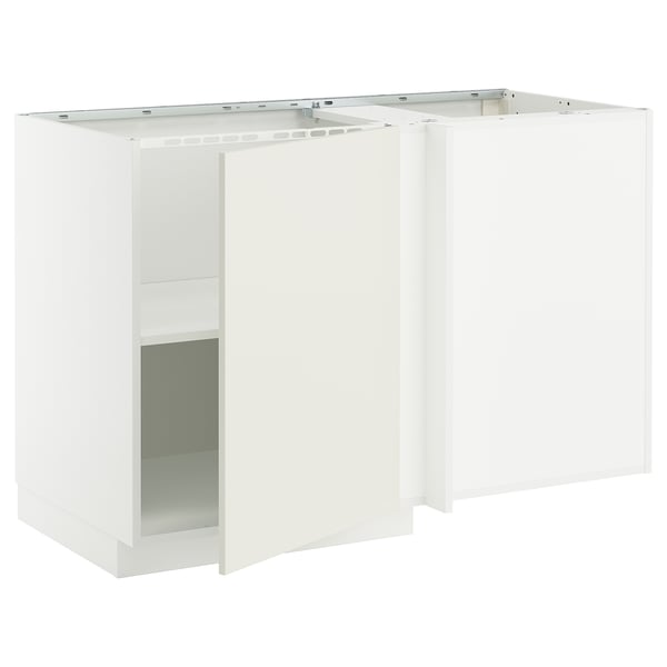 METOD - Corner base cabinet with shelf, white/Veddinge white, 128x68 cm - Width: 127.5 cm Depth: 67.5 cm Height: 88.0 cm Height of structure: 80.0 cm.