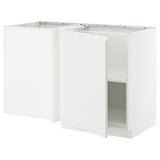 METOD corner base cabinet with shelf, white/Voxtorp matt white, 128x68 cm