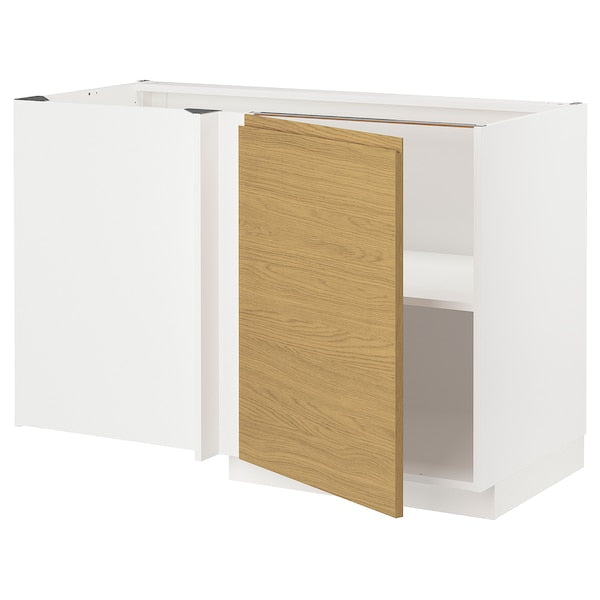 METOD - Corner base cabinet with shelf, white/Voxtorp oak effect, 128x68 cm