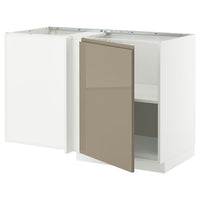 METOD corner base cabinet with shelf, white/Voxtorp high-gloss dark grey-brown, 128x68 cm
