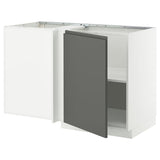 METOD corner base cabinet with shelf, white/Voxtorp dark grey, 128x68 cm