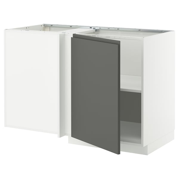 METOD corner base cabinet with shelf, white/Voxtorp dark grey, 128x68 cm