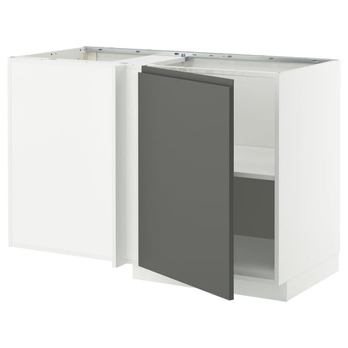 METOD - Corner cabinet with shelf, white/Voxtorp dark grey, 128x68 cm - Width: 127.5 cmDepth: 67.5 cmHeight: 88.0 cmFrame height: 80.0 cm