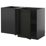 METOD corner base cabinet with shelf, black-grey/Lerhyttan black stained, 128x68 cm
