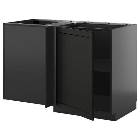 METOD - METOD Corner base cabinet with shelf, black-grey/Lerhyttan black stained, 128x68 cm