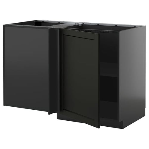 METOD - METOD Corner base cabinet with shelf, black-grey/Lerhyttan black stained, 128x68 cm