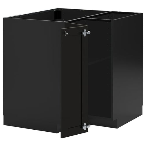 METOD - METOD Corner base cabinet with shelf, black-grey/Lerhyttan black stained, 88x88 cm