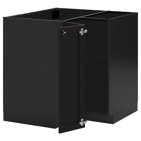 METOD corner base cabinet with shelf, black-grey/Lerhyttan black stained, 88x88 cm