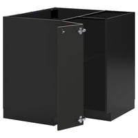 METOD corner base cabinet with shelf, black-grey/Nickebo matt anthracite, 88x88 cm