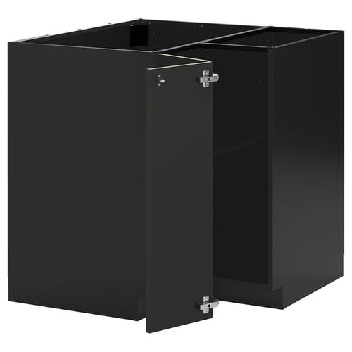 METOD - METOD Corner base cabinet with shelf, black-grey/Nickebo matt anthracite, 88x88 cm