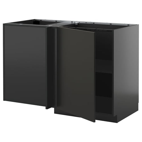 METOD - METOD Corner base cabinet with shelf, black-grey/Nickebo matt anthracite, 128x68 cm