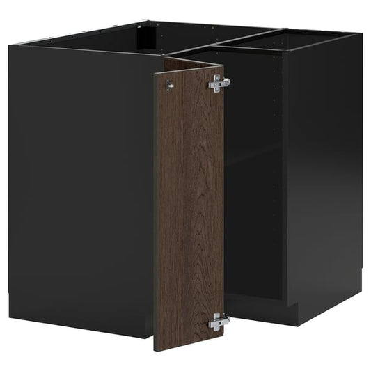 METOD - METOD Corner base cabinet with shelf, black-grey/Sinarp brown, 88x88 cm