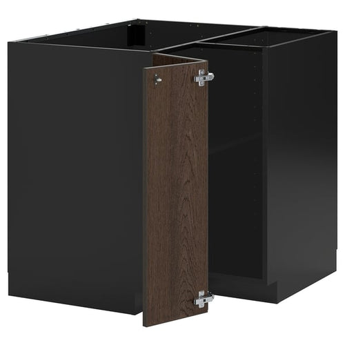 METOD - METOD Corner base cabinet with shelf, black-grey/Sinarp brown, 88x88 cm