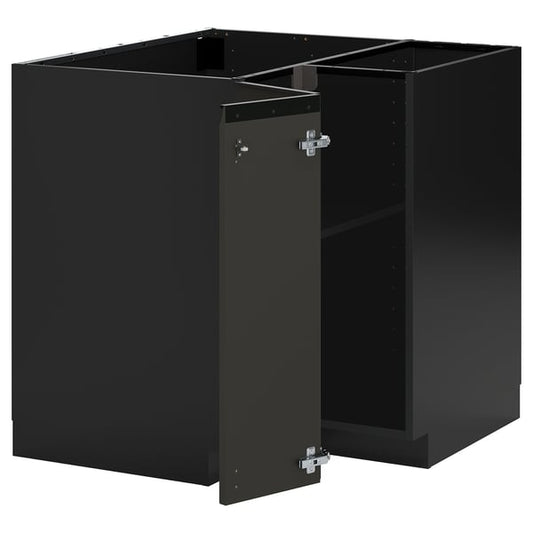 METOD Corner base cabinet with shelf, black-grey/Upplöv anthracite matte, 88x88 cm