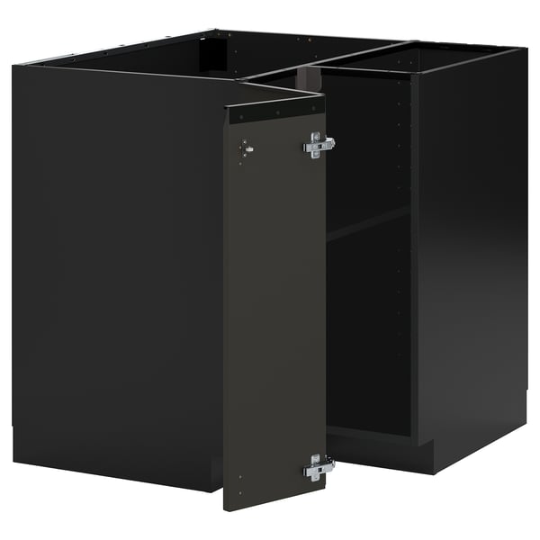 METOD Corner base cabinet with shelf, black-grey/Upplöv anthracite matte, 88x88 cm