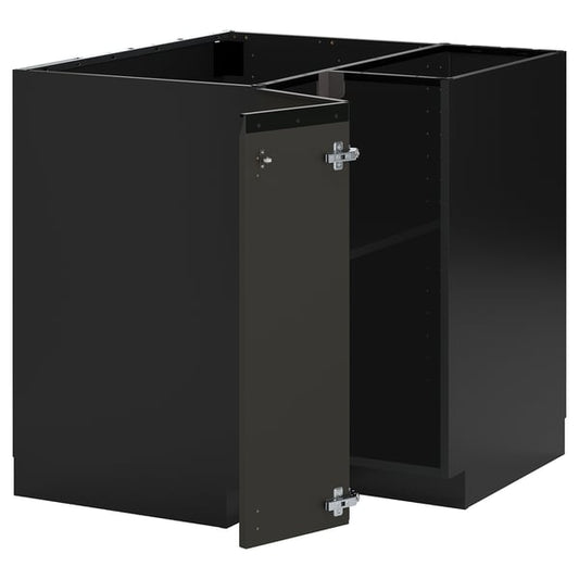 METOD Corner base cabinet with shelf, black-grey/Upplöv anthracite matte, 88x88 cm