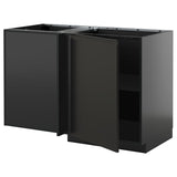 METOD corner base cabinet with shelf, black-grey/Upplöv matt anthracite, 128x68 cm