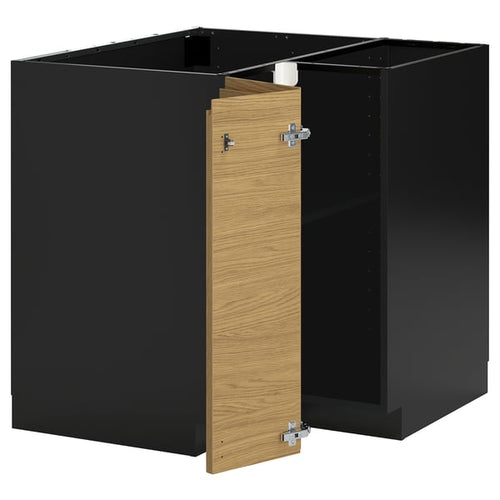 METOD - METOD Corner base cabinet with shelf, black-grey/Voxtorp oak effect, 88x88 cm