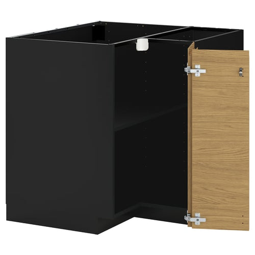 METOD - METOD Corner base cabinet with shelf, black-grey/Voxtorp oak effect, 88x88 cm