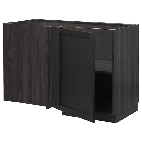 METOD corner base cabinet with shelf, black/Lerhyttan black stained
