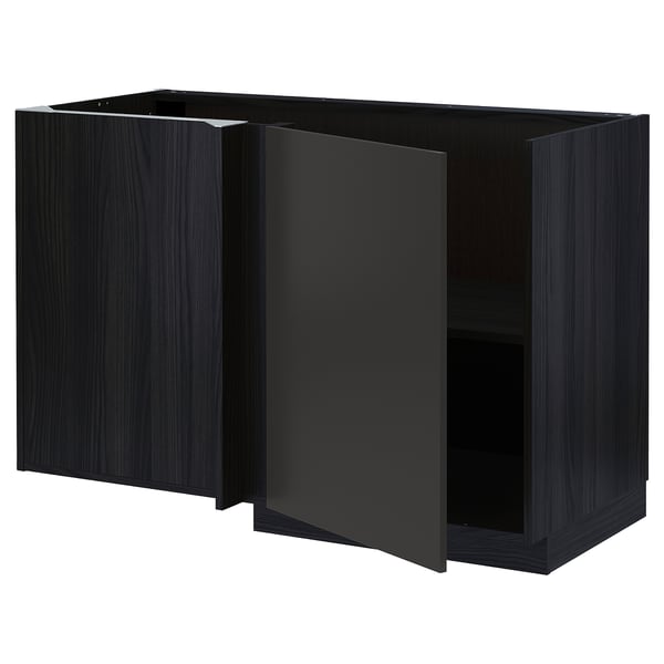 METOD - METOD Corner base cabinet with shelf, black/Nickebo matt anthracite, 128x68 cm