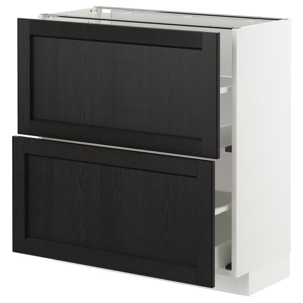 METOD base cabinet with 2 drawers, white/Lerhyttan black stained, 80x37 cm