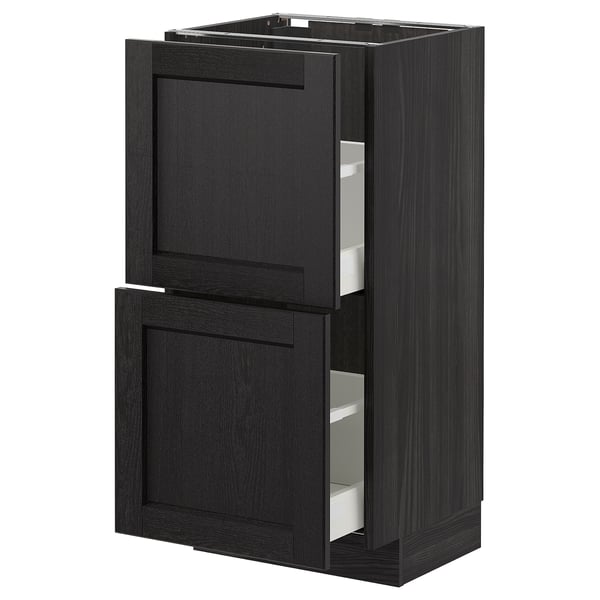 METOD base cabinet with 2 drawers, black/Lerhyttan black stained, 40x37 cm