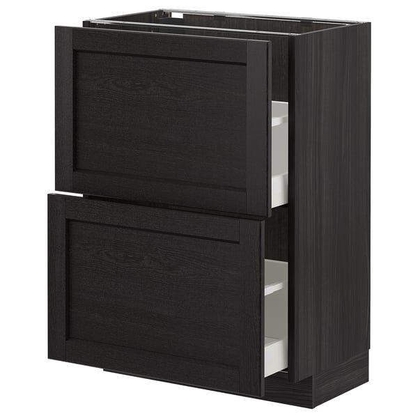METOD base cabinet with 2 drawers, black/Lerhyttan black stained, 60x37 cm