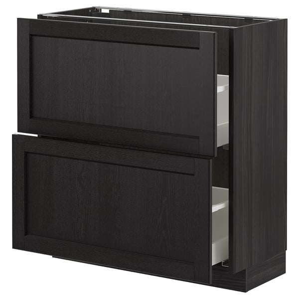 METOD base cabinet with 2 drawers, black/Lerhyttan black stained