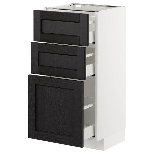 METOD base cabinet with 3 drawers, white/Lerhyttan black stained, 40x37 cm