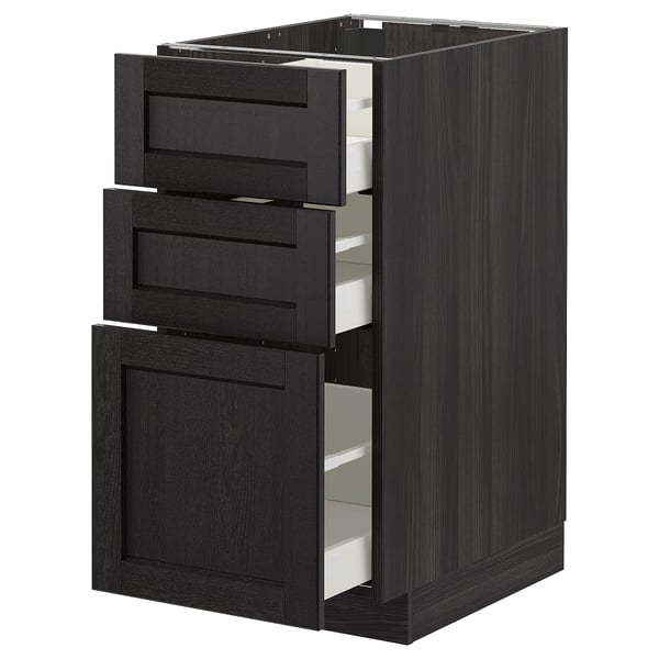 METOD - METOD Base cabinet with 3 drawers, black/Lerhyttan black stained, 40x60 cm