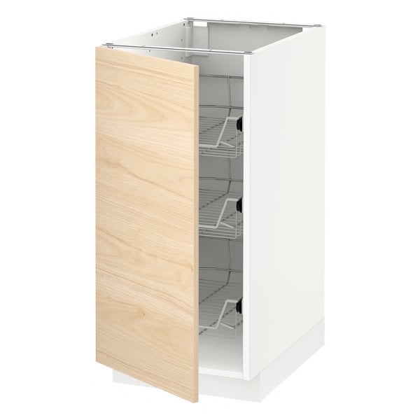 METOD base cabinet with wire baskets, white/Askersund light ash effect, 40x60 cm