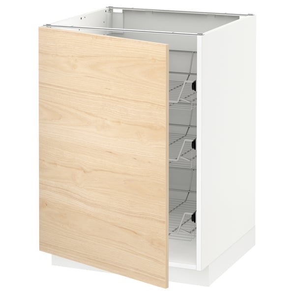 METOD base cabinet with wire baskets, white/Askersund light ash effect, 60x60 cm