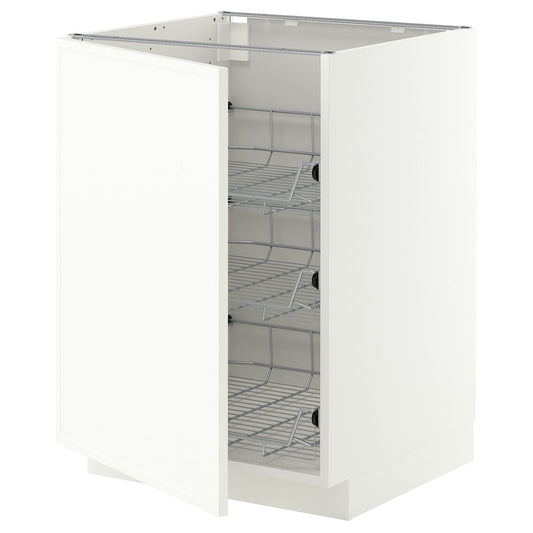 METOD base cabinet with wire baskets, white/Aspudden matt white, 60x60 cm