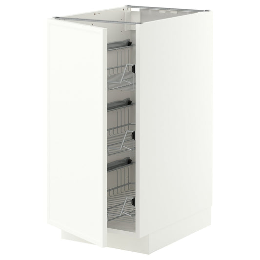 METOD base cabinet with wire baskets, white/Aspudden matt white, 40x60 cm