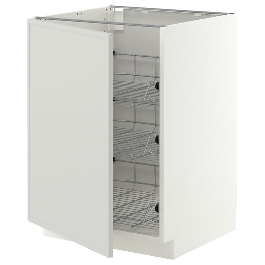 METOD base cabinet with wire baskets, white/Aspudden light grey, 60x60 cm