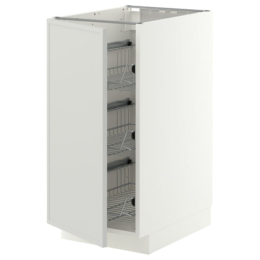 METOD base cabinet with wire baskets, white/Aspudden light grey, 40x60 cm
